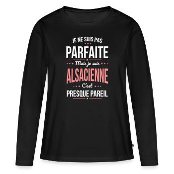 Je ne suis pas parfaite mais je suis Alsacienne - T-shirt manches longues Premium bio Femme - noir - Devant - Julia (174cm)