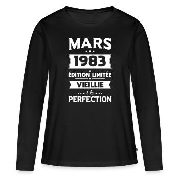 Anniversaire 40 ans - Mars 1983 Perfection - T-shirt manches longues Premium bio Femme - noir - Devant - Julia (174cm)