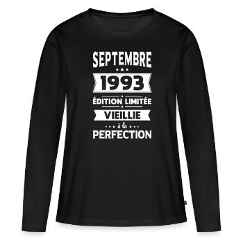 Anniversaire 30 ans - Septembre 1993 Perfection - T-shirt manches longues Premium bio Femme - noir - Devant - Julia (174cm)