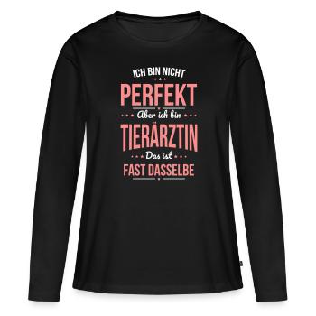 Ich bin nicht perfekt aber ich bin Tierärztin - Frauen Premium Bio Langarmshirt - Schwarz - Vorne - Julia (174cm)