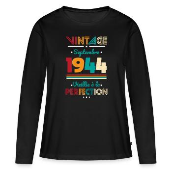 80 Years Anniversary - Vintage - September 1944 - Women's Premium Organic Long Sleeve Shirt - black - Front - Julia (174cm)