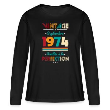 50th Anniversary - Vintage - September 1974 - Women's Premium Organic Long Sleeve Shirt - black - Front - Julia (174cm)
