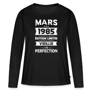 Anniversaire 40 ans - Mars 1985 Perfection - T-shirt manches longues Premium bio Femme - noir - Devant - Julia (174cm)