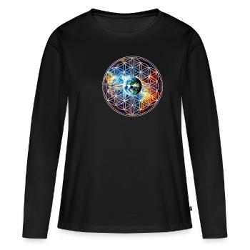 Blume des Lebens, Erde, Yoga, Universum Design - Frauen Premium Bio Langarmshirt - Schwarz - Vorne - Julia (174cm)