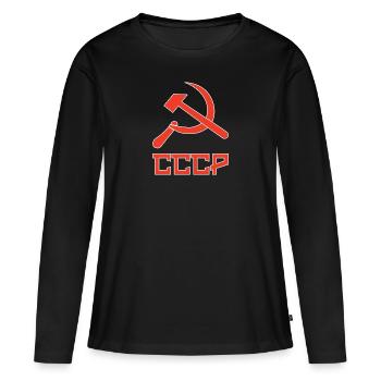 udssr Soviet hammer and sickle, Hammer und Sichel - Frauen Premium Bio Langarmshirt - Schwarz - Vorne - Julia (174cm)