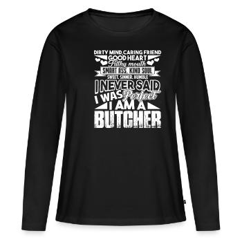 Metzger Ich bin ein Metzger - Frauen Premium Bio Langarmshirt - Schwarz - Vorne - Julia (174cm)