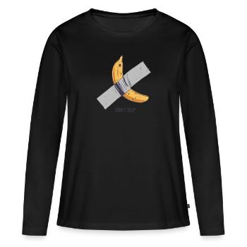 Drôle: a collé une banane collée - T-shirt manches longues Premium bio Femme - noir - Devant - Julia (174cm)