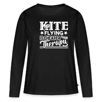 Cerf-volant volant volant moins cher que la thérapie - T-shirt manches longues Premium bio Femme - noir - Devant - Julia (174cm)