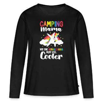 Camping Mama Dabbing Einhorn Campingplatz Camperin - Frauen Premium Bio Langarmshirt - Schwarz - Vorne - Julia (174cm)