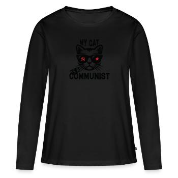 Mon chat est communiste - T-shirt manches longues Premium bio Femme - noir - Devant - Julia (174cm)