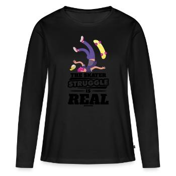 Skateboard Unfall Skater lustiger Spruch - Frauen Premium Bio Langarmshirt - Schwarz - Vorne - Julia (174cm)