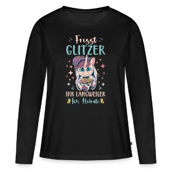 Fresst Glitzer ihr Langweiler ich heirate! JGA - Frauen Premium Bio Langarmshirt - Schwarz - Vorne - Julia (174cm)