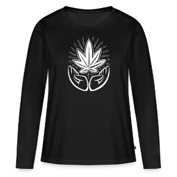 Hanfblatt Weed Cannabisblatt - Frauen Premium Bio Langarmshirt - Schwarz - Vorne - Julia (174cm)