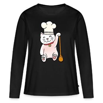 Cat Cuisinier Cuisinier Cuisinier Hôte - T-shirt manches longues Premium bio Femme - noir - Devant - Julia (174cm)