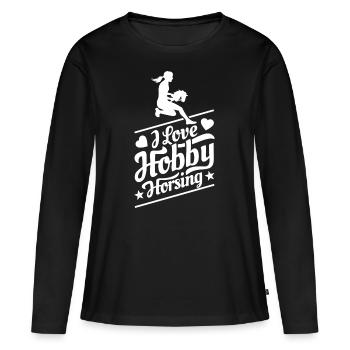 J’aime Hobby Horsing - Coeur - Hobby - T-shirt manches longues Premium bio Femme - noir - Devant - Julia (174cm)