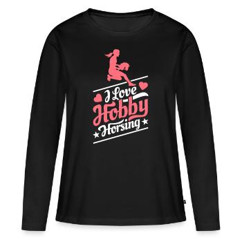 J’aime Hobby Horsing - Coeur - Hobby - T-shirt manches longues Premium bio Femme - noir - Devant - Julia (174cm)