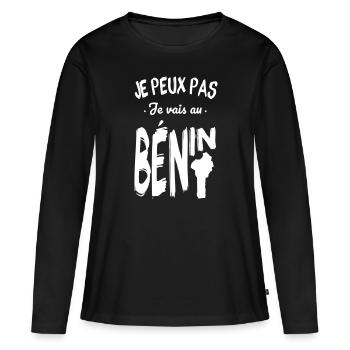 Je peux pas je vais au Bénin - T-shirt manches longues Premium bio Femme - noir - Devant - Julia (174cm)