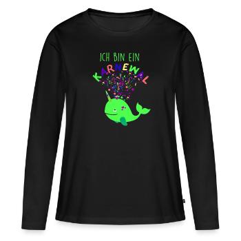 Carnaval, Baleine, Confettis, Carnaval, Baleine, Vert - T-shirt manches longues Premium bio Femme - noir - Devant - Julia (174cm)