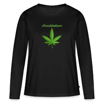 Amsterdam Weed Cannabis Leaf - T-shirt manches longues Premium bio Femme - noir - Devant - Julia (174cm)