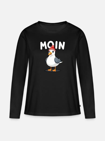 Moin Möwe - Frauen Premium Bio Langarmshirt - Schwarz