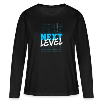 Conception typographique bleu néon de niveau supérieur - T-shirt manches longues Premium bio Femme - noir - Devant - Julia (174cm)