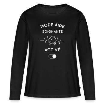 Mode aide-soignante activé - T-shirt manches longues Premium bio Femme - noir - Devant - Julia (174cm)