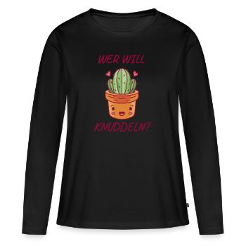 Kaktus Humor Wer Will Knuddeln Geschenkidee - Frauen Premium Bio Langarmshirt - Schwarz - Vorne - Julia (174cm)