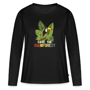 Sauvez la forêt tropicale avec le tucan et le design floral - T-shirt manches longues Premium bio Femme - noir - Devant - Julia (174cm)