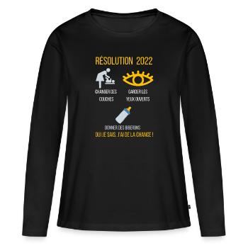 résolution 2022 futur maman tee shirt fièrté - T-shirt manches longues Premium bio Femme - noir - Devant - Julia (174cm)