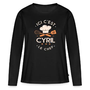 Cyril Chef Ici c est cyril le chef cuisinier - T-shirt manches longues Premium bio Femme - noir - Devant - Julia (174cm)
