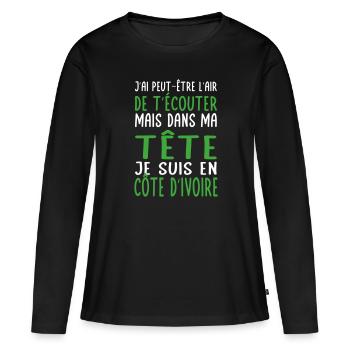 Dans ma tête je suis en Côte d'Ivoire - T-shirt manches longues Premium bio Femme - noir - Devant - Julia (174cm)