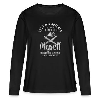 Travail de boucherie dans le secteur de la viande - T-shirt manches longues Premium bio Femme - noir - Devant - Julia (174cm)