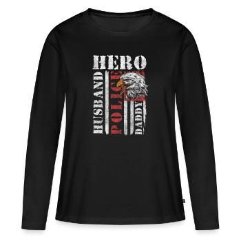 Un policier arrête une scène de crime - T-shirt manches longues Premium bio Femme - noir - Devant - Julia (174cm)