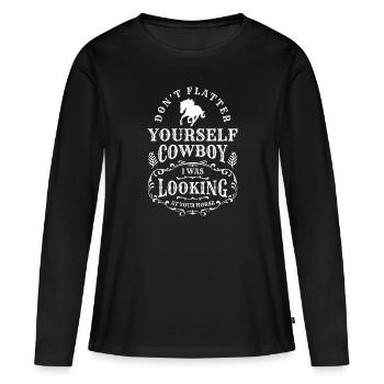 Rodéo, Équitation, Cavaliers équestres de l’Ouest - T-shirt manches longues Premium bio Femme - noir - Devant - Julia (174cm)