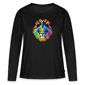 Löwenkopf Pop-Art - Frauen Premium Bio Langarmshirt - Schwarz - Vorne - Julia (174cm)
