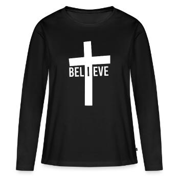 Glaube Vergebung Kreuz Jesus Geschenk Christlich - Frauen Premium Bio Langarmshirt - Schwarz - Vorne - Julia (174cm)