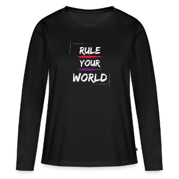 Regel deine Welt - Frauen Premium Bio Langarmshirt - Schwarz - Vorne - Julia (174cm)