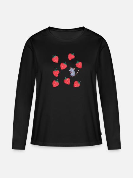 lecker Erdbeeren Mausi - Frauen Premium Bio Langarmshirt - Schwarz