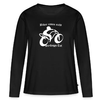 Biker rasen nicht weiß - Frauen Premium Bio Langarmshirt - Schwarz - Vorne - Julia (174cm)