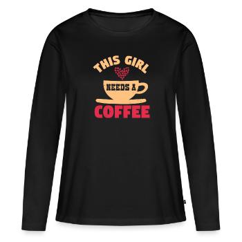 DIESES MÄDCHEN BRAUCHT EINEN KAFFEE - Frauen Premium Bio Langarmshirt - Schwarz - Vorne - Julia (174cm)