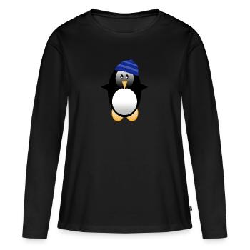 Pinguin mit Mütze - Frauen Premium Bio Langarmshirt - Schwarz - Vorne - Julia (174cm)
