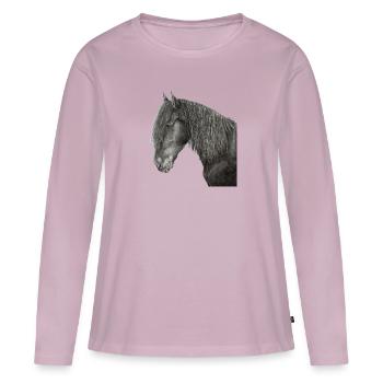 Portrait de cheval frison - T-shirt manches longues Premium bio Femme - rose poudré - Devant - Julia (174cm)