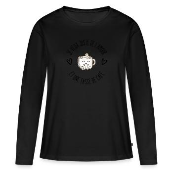Je veux juste de l'amour et du café - T-shirt manches longues Premium bio Femme - noir - Devant - Julia (174cm)