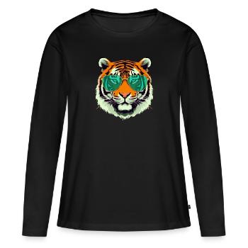 Tim le tigre à lunettes - T-shirt manches longues Premium bio Femme - noir - Devant - Julia (174cm)