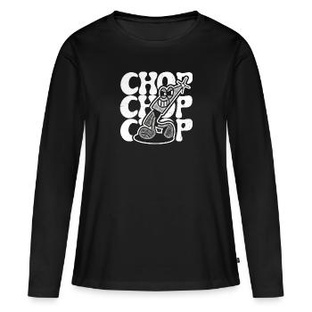 Mascotte de hache de couteau de cuisine de dessin animé vintage - T-shirt manches longues Premium bio Femme - noir - Devant - Julia (174cm)