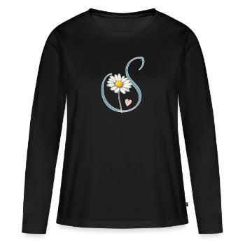 Buchstabe S Gänseblümchen Herz - Frauen Premium Bio Langarmshirt - Schwarz - Vorne - Julia (174cm)