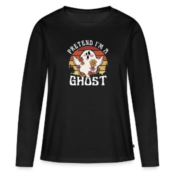 Costume d’Halloween fantôme groovy mignon, faire semblant que je suis - T-shirt manches longues Premium bio Femme - noir - Devant - Julia (174cm)