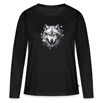 Tête de loup nordique 2 - T-shirt manches longues Premium bio Femme - noir - Devant - Julia (174cm)