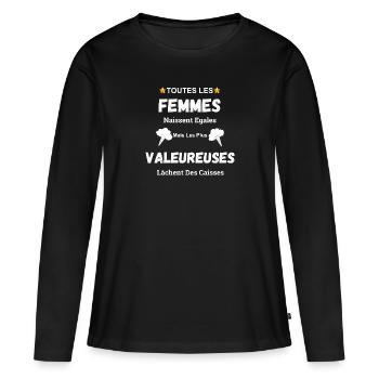 Péteuse cadeau drôle lâcher - T-shirt manches longues Premium bio Femme - noir - Devant - Julia (174cm)