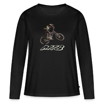 MTB Abfahrt - Frauen Premium Bio Langarmshirt - Schwarz - Vorne - Julia (174cm)